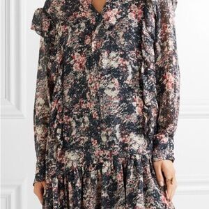 Isabel Marant Pink and Orange Ruffled V-Neck Sundress